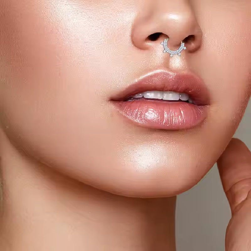 Natural Titanium Multi Crystal Daith &amp; Septum Piercing Hoop 16G 8MM