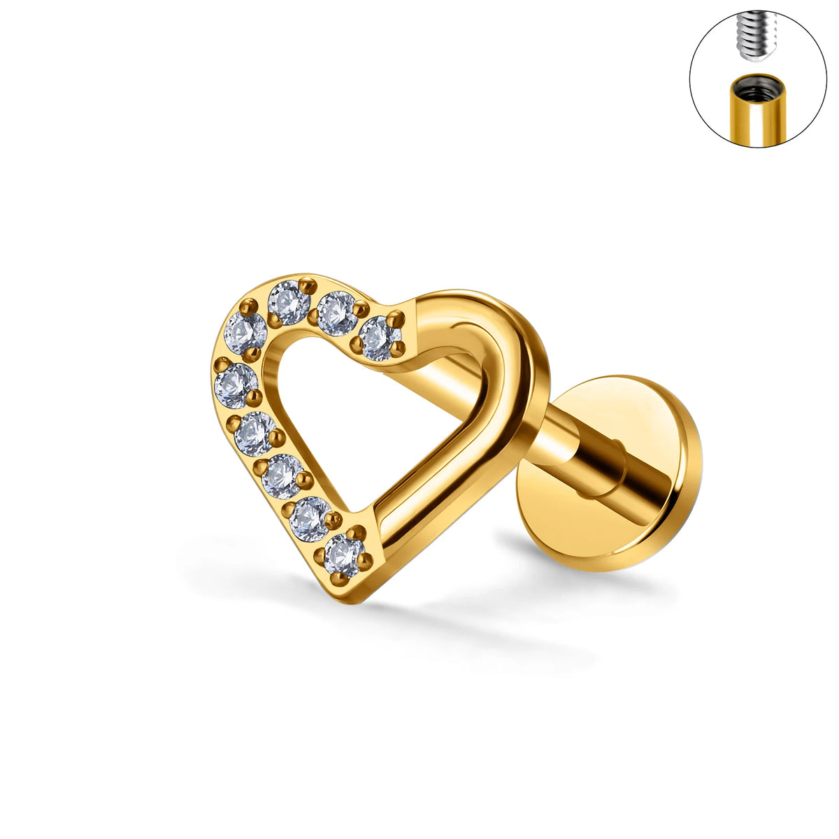 ASTM F136 Titanium 16G (1.2MM) Internally Threaded Heart Stud