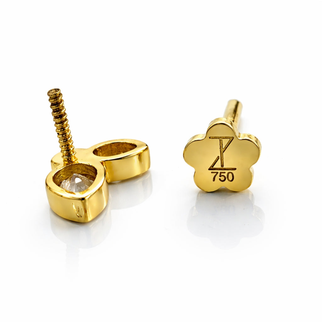 18K Gold Lab-Grown Diamond Leaf Cluster Ear Piercing Stud