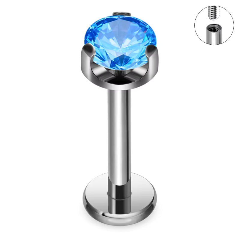Natural Titanium 16G (1.2MM) Internally Threaded Crystal Labret Stud