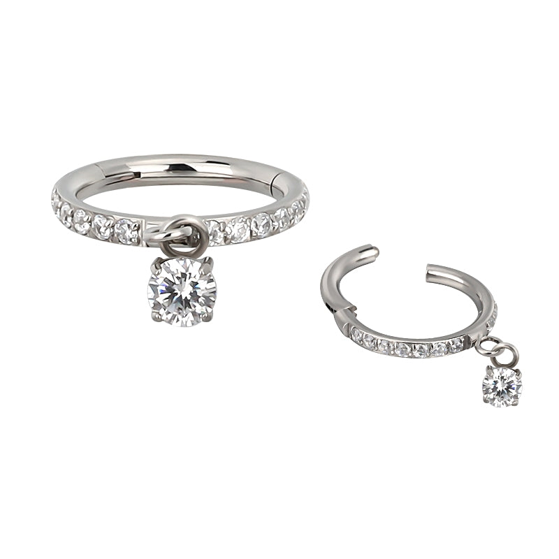 Round CZ Dangle Hinged Hoop – Delicate Radiance in Titanium