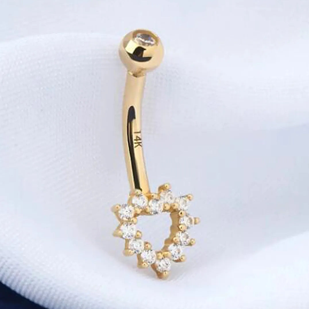 14K Solid Gold Heart Belly Button Ring