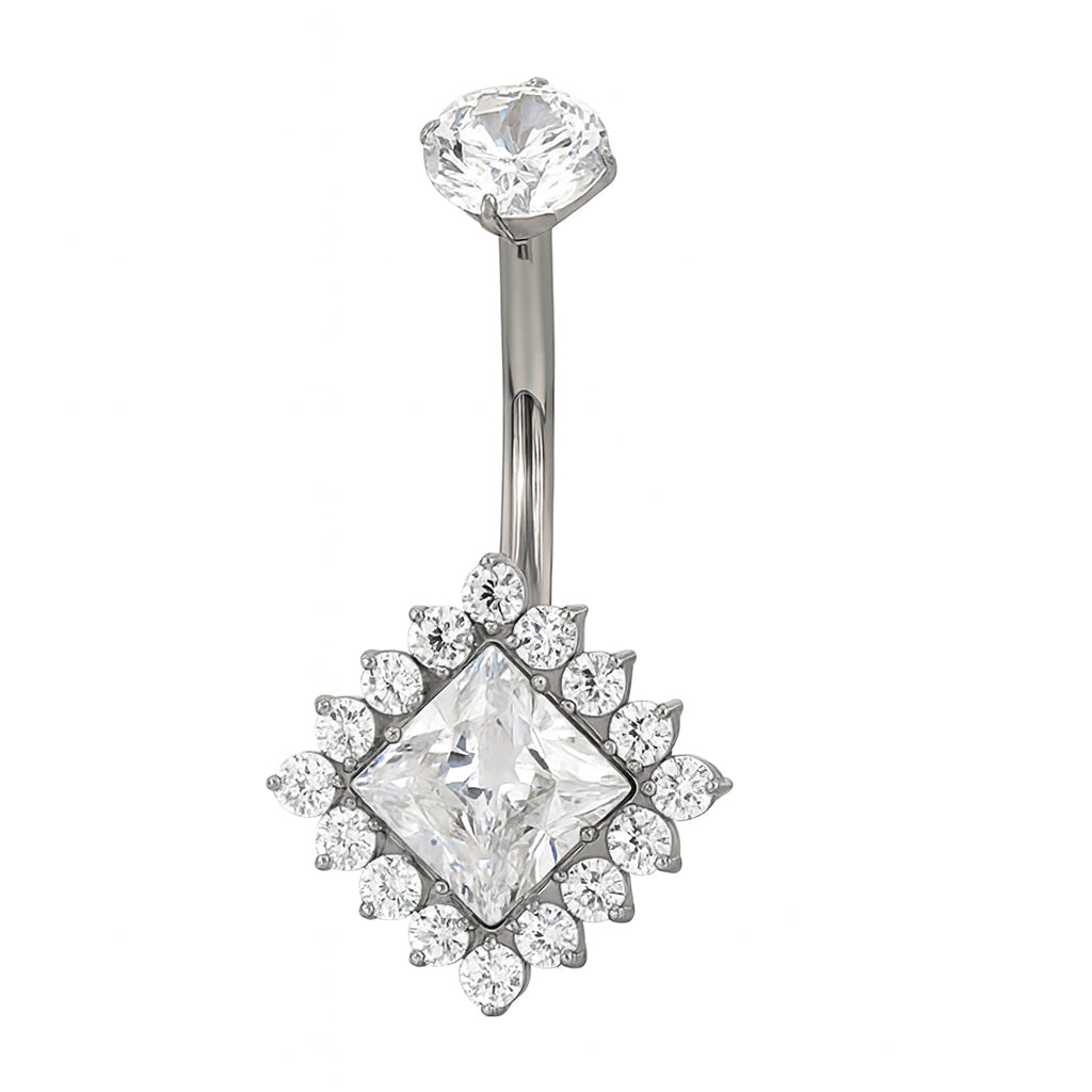 Princess-Cut Halo Belly Piercing