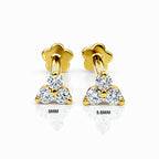 18K Gold Moissanite Flat Back Trinity Stud – Internally Threaded (16G)