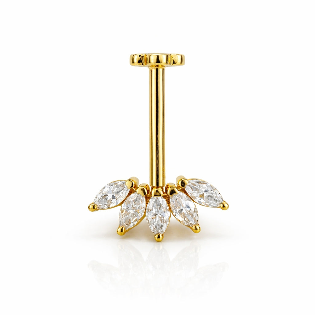 18K Gold Marquise Fan Vertical Helix (Bugadi) Stud