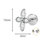 ASTM F136 Titanium 16G (1.2MM) Internally Threaded 4CZ Leaf Piercing Stud
