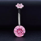 Titanium 14G (1.6MM) Internally Threaded Round Cut Pink Belly Piercing 12MM
