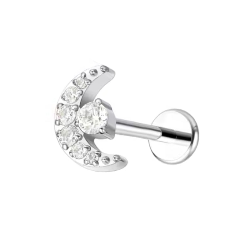 Titanium 16G Internally Threaded Labret Moon with Crystal Stud