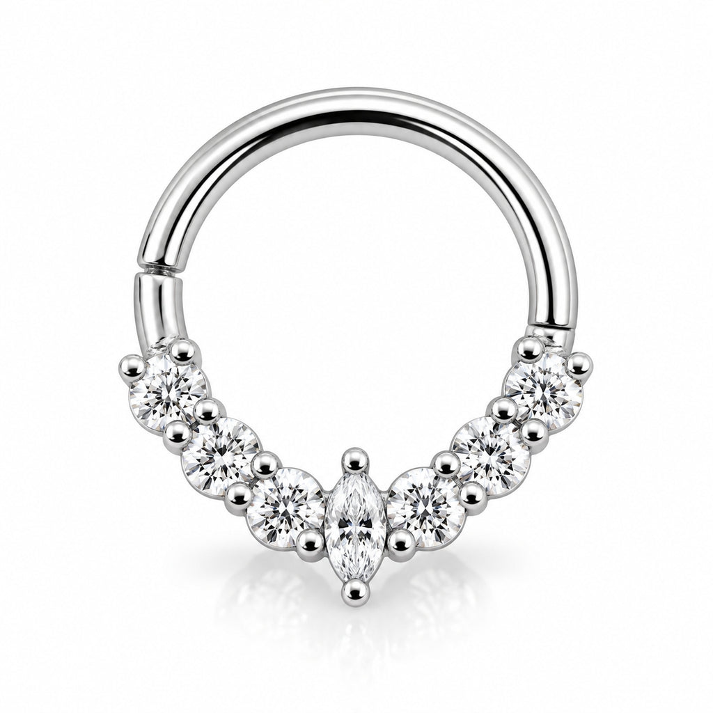 18K Gold Moissanite Marquise Crown 9mm Daith & Septum Ring