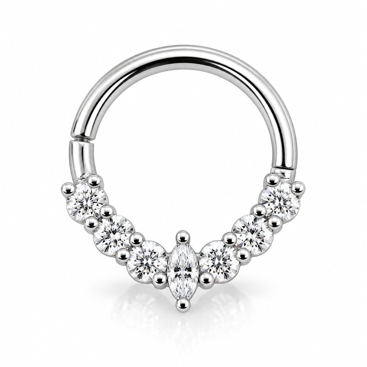18K Gold Moissanite Marquise Crown 9mm Daith & Septum Ring
