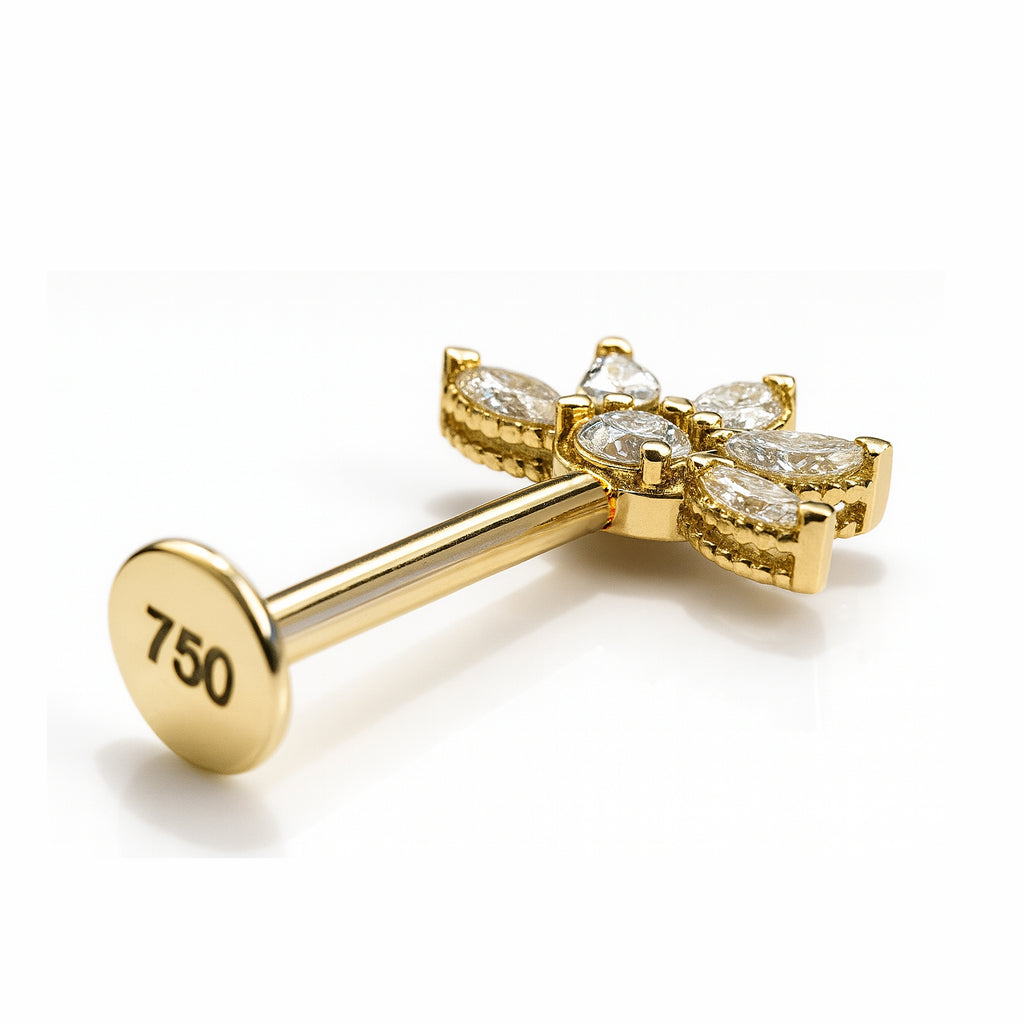 18K Yellow Gold Lab Diamond Vertical Helix (Bugadi) Stud – Internally Threaded (Sold Per Piece)
