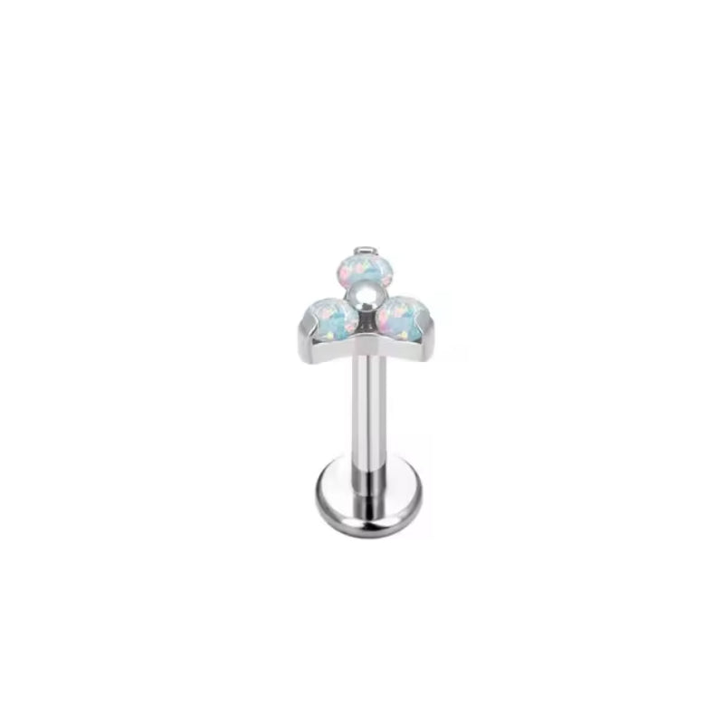 Natural Titanium 16G (1.2MM) Internally Threaded Opal Trinity Piercing Stud