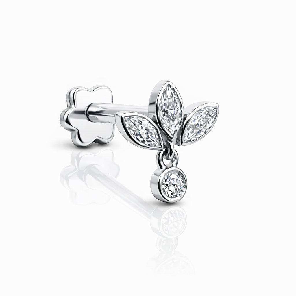 18K Gold Moissanite Lotus Dangle Flat-Back Stud