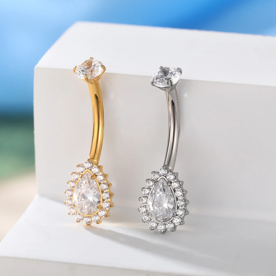 Premium Titanium Pear-Shaped Belly Ring | 14G (1.6MM) | 10MM Bar