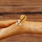 18k Gold Diamond Studded 16G (1.2MM) Internally Threaded Small Trinity Piercing Stud