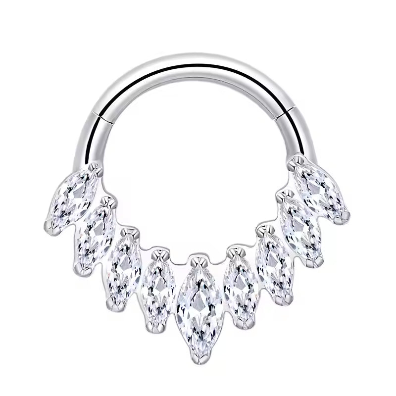 Titanium 9 Crystal Daith &amp; Septum Piercing Hoop 16G 8MM