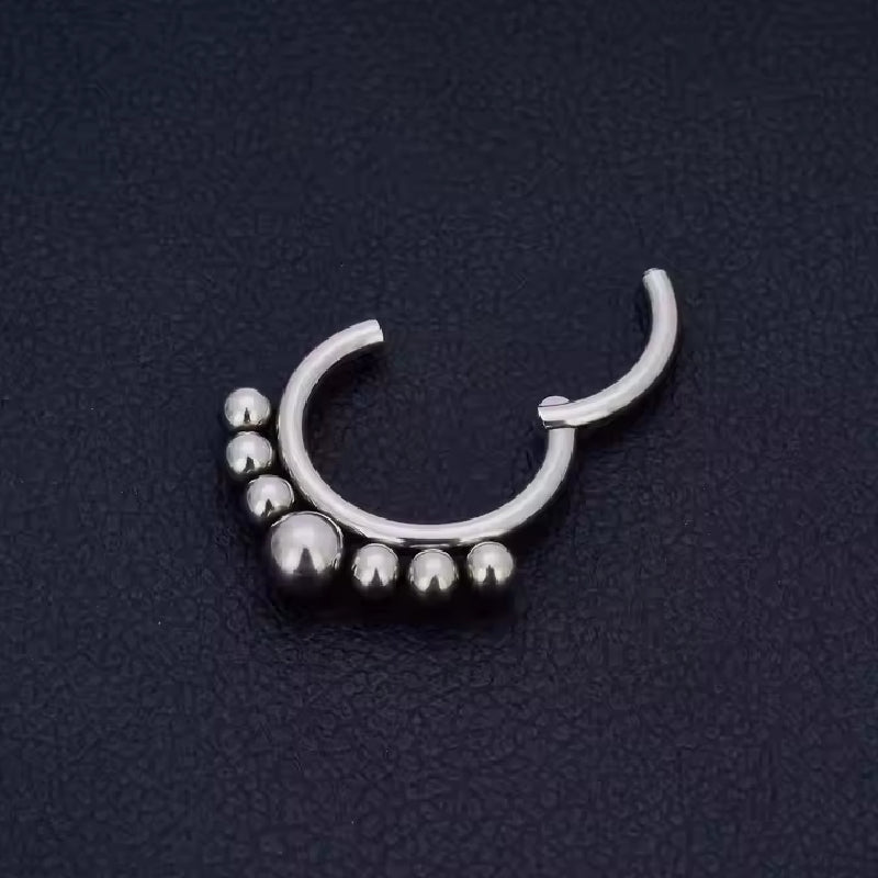 Natural Titanium 5 Balls Daith &amp; Septum Piercing Hoop 16G 10MM