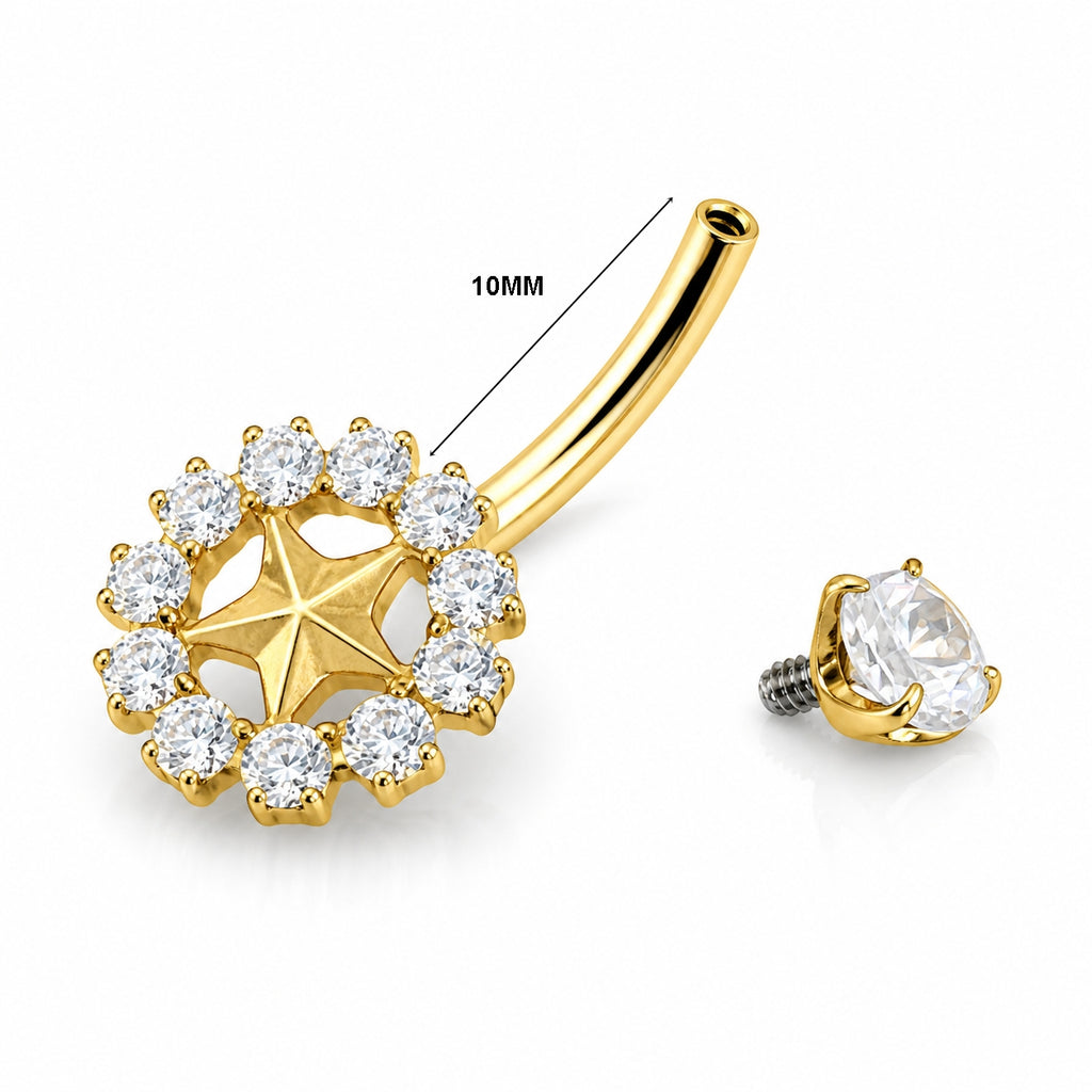 Titanium Star Halo Belly Piercing – CZ Cluster