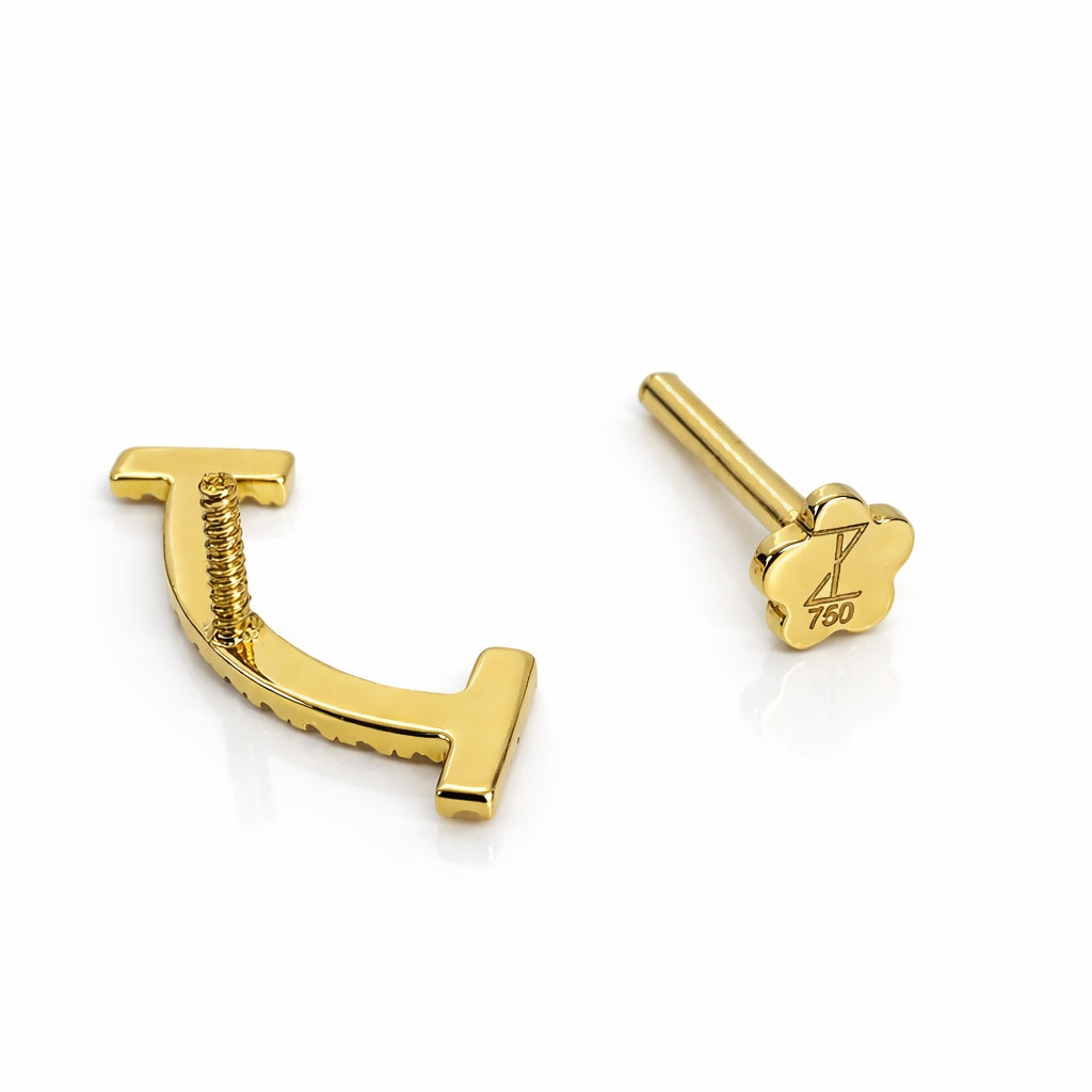 18K Gold Lab Diamond Curved Barbell – Internally Threaded Flat Back