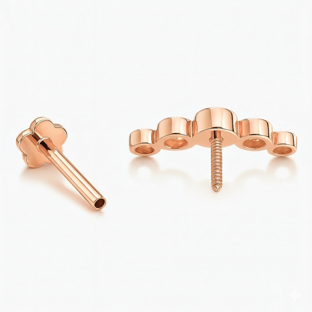 18K Rose Gold Bezel-Set Moissanite Cascade Stud – Internally Threaded (Sold Per Piece)