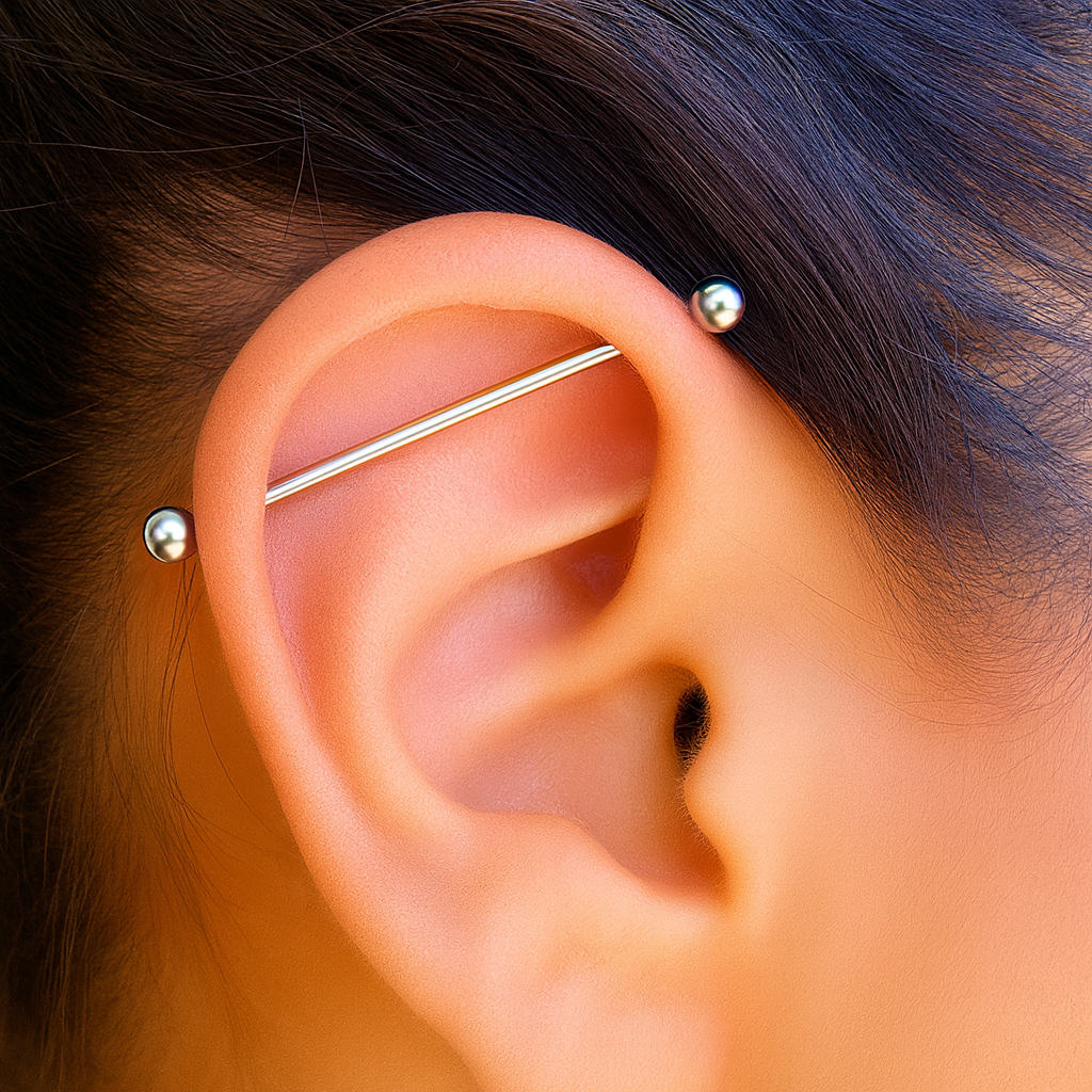 18K White Gold Industrial Barbell Piercing – 38mm, 14G