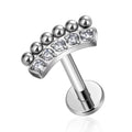Titanium Dotted Curved Crystal 16G (1.2MM) Internally Threaded Labret Stud