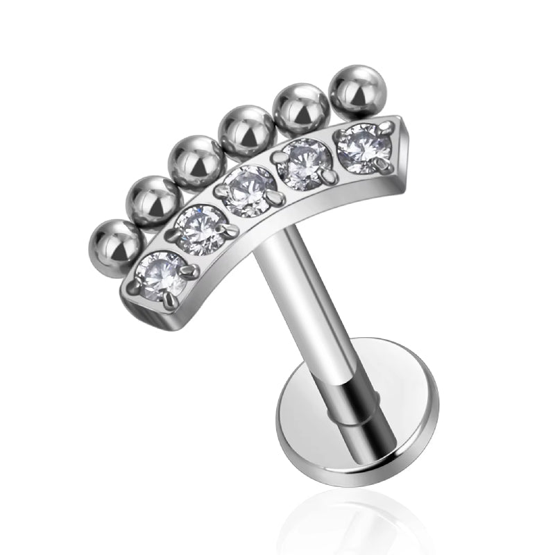 Titanium Dotted Curved Crystal 16G (1.2MM) Internally Threaded Labret Stud