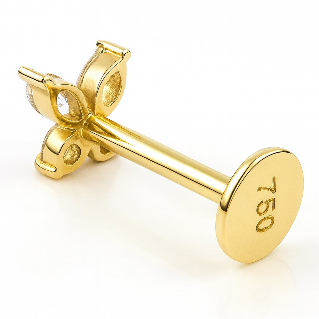 18K Yellow Gold Butterfly Labret with VVS D Color Lab Diamonds