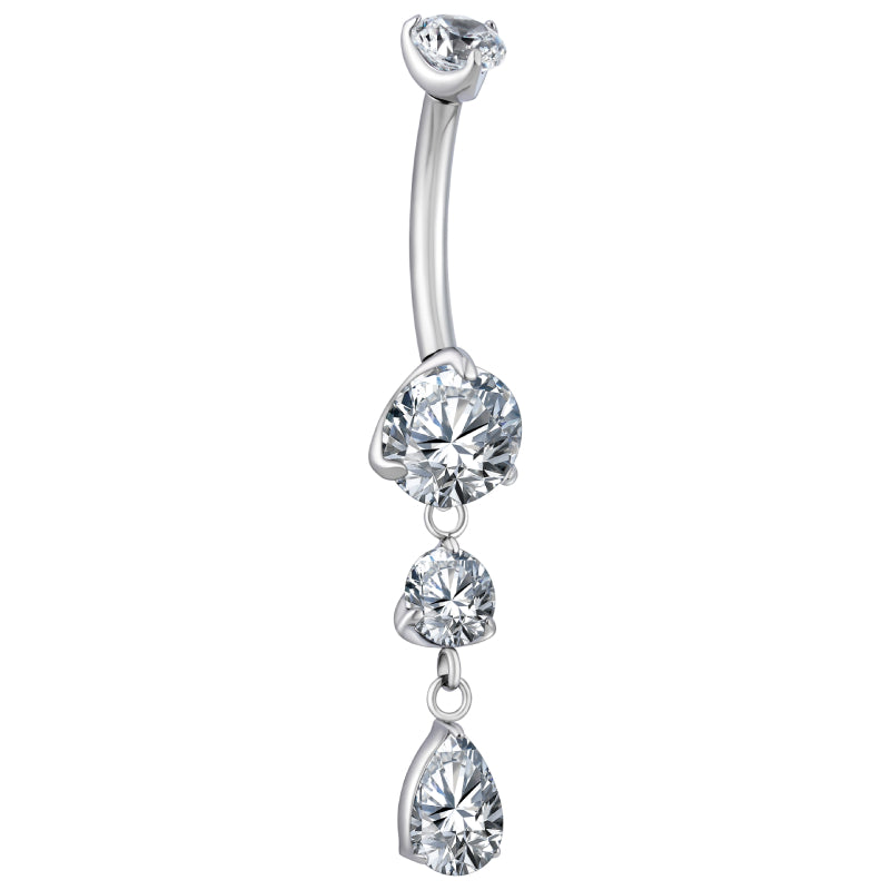 Premium Titanium Hanging 2 Drop Crystals Belly Ring | 14G (1.6MM) | 10MM Bar