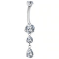 Premium Titanium Hanging 2 Drop Crystals Belly Ring | 14G (1.6MM) | 10MM Bar