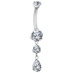 Premium Titanium Hanging 2 Drop Crystals Belly Ring | 14G (1.6MM) | 10MM Bar
