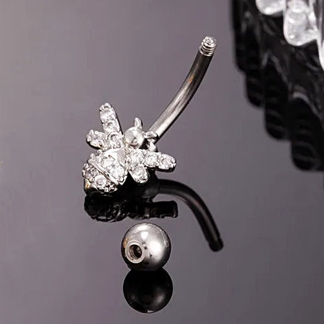 ASTM F136 Titanium 14G (1.6MM) Externally Threaded White Bee Shape Belly Button Piercing 12MM