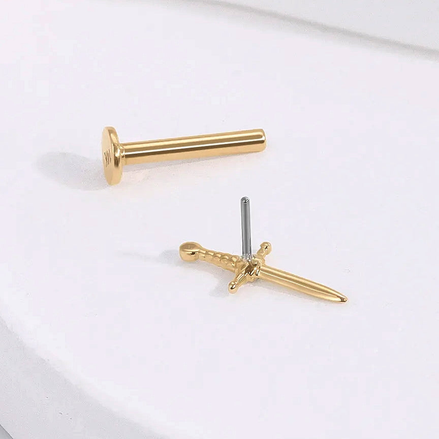 18K Solid Gold 18G Threadless Push Pin Flat Back Dager Stud