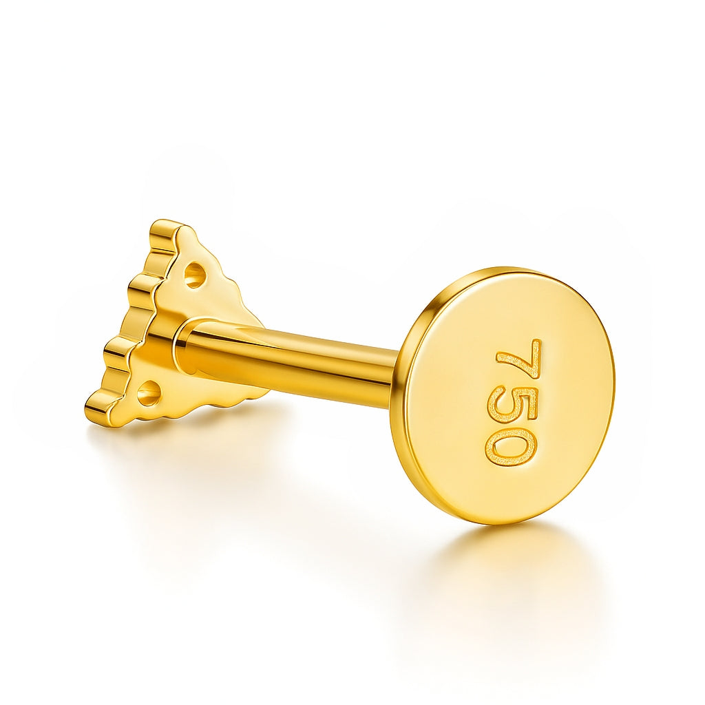 18K Yellow Gold Pink CZ Triangle Stud – Internally Threaded (Sold Per Piece)