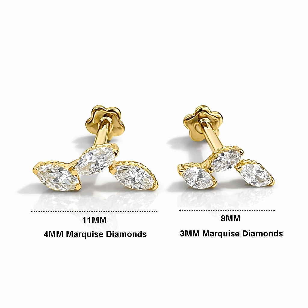 18K Gold Triple Marquise Diamond Stud (Sold Per Piece)