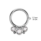 Natural Titanium 3 Round Crystal Daith &amp; Septum Piercing Hoop 16G 8MM