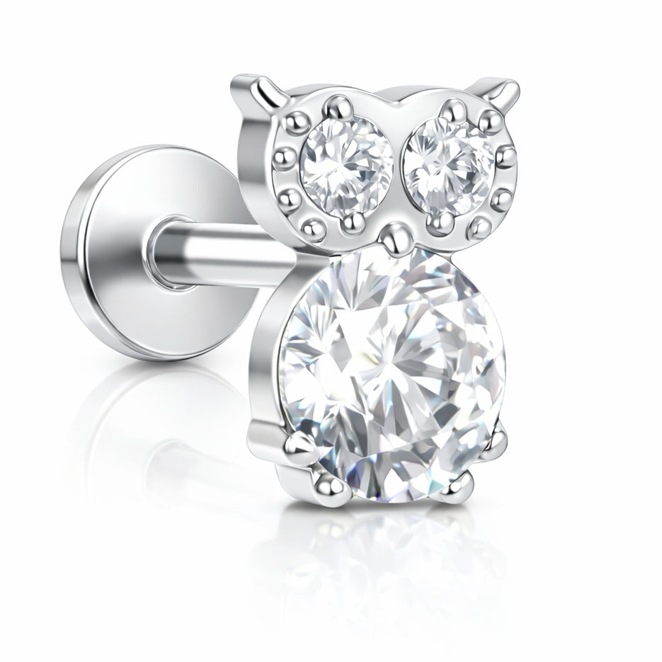 Owl Design Titanium Flat Back Stud – CZ Stones