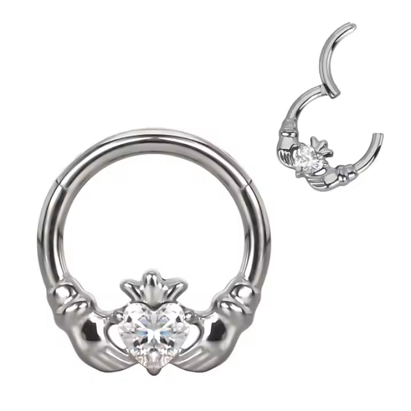 Titanium Heart in Hand Daith &amp; Septum Piercing Hoop 16G 8MM