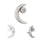 Titanium 16G Internally Threaded Labret Moon with Crystal Stud