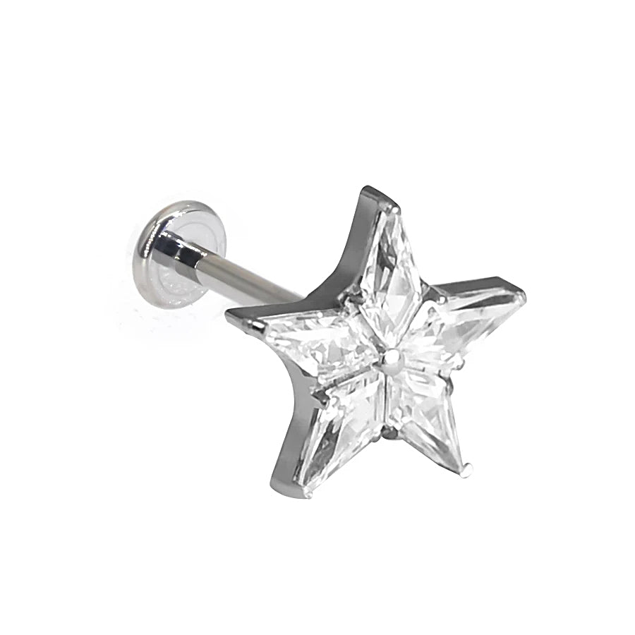 LAB_Star_05 ASTM F136 Titanium 16G (1.2MM) Internally Threaded Crystal Star Piercing Stud