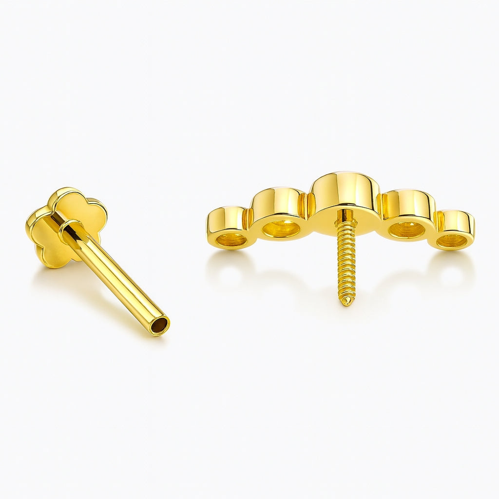 18K Yellow Gold Bezel-Set Moissanite Cascade Stud – Internally Threaded (Sold Per Piece)