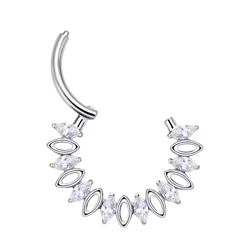 Natural Titanium Clicker Crystal Daith &amp; Septum Piercing Hoop 16G 8MM