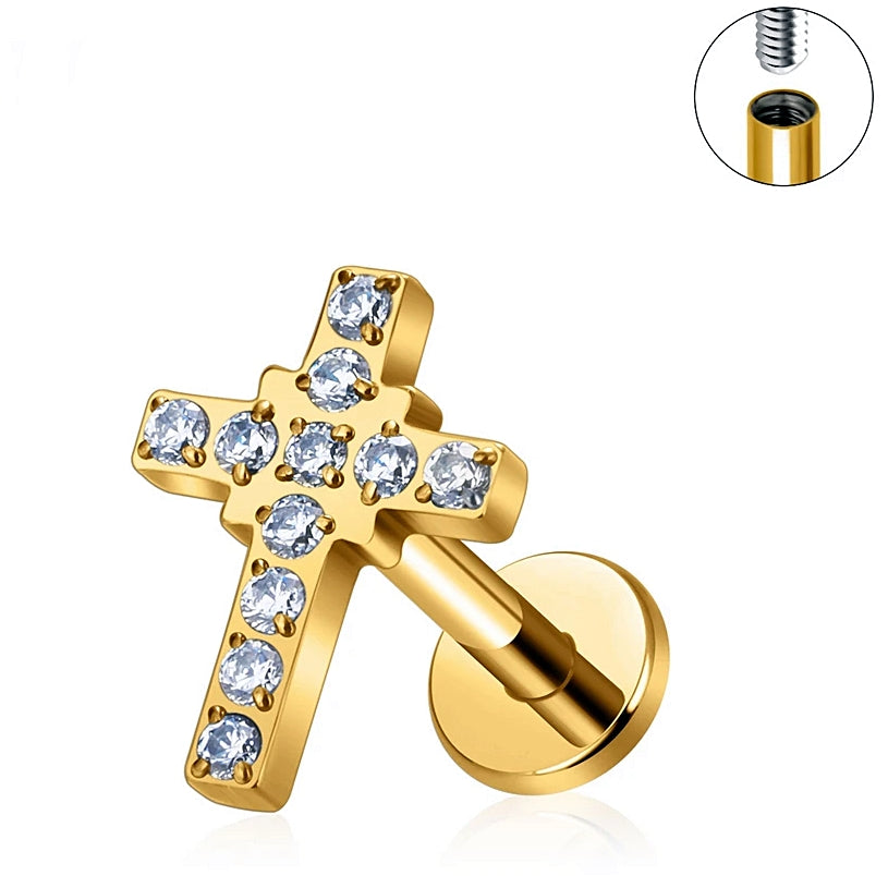 LAB_Cross_01 ASTM F136 Titanium 16G (1.2mm) Internally Threaded Cross Shape Stud