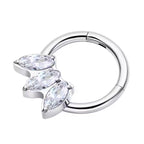 Natural Titanium 3 Marquise Crystal Daith &amp; Septum Piercing Hoop 16G 8MM