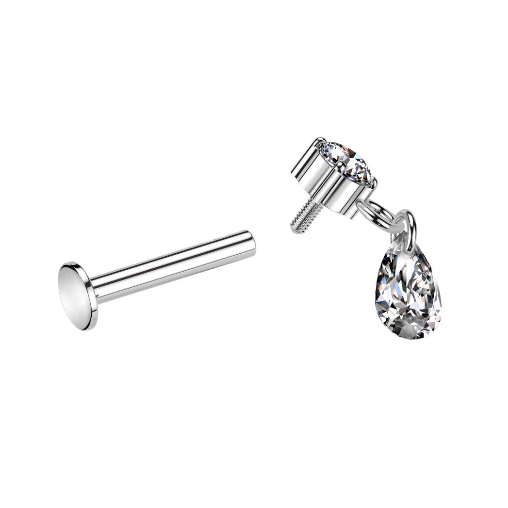 Titanium 16G (1.2mm) Internally Threaded Pear Drop Dangling Piercing Stud