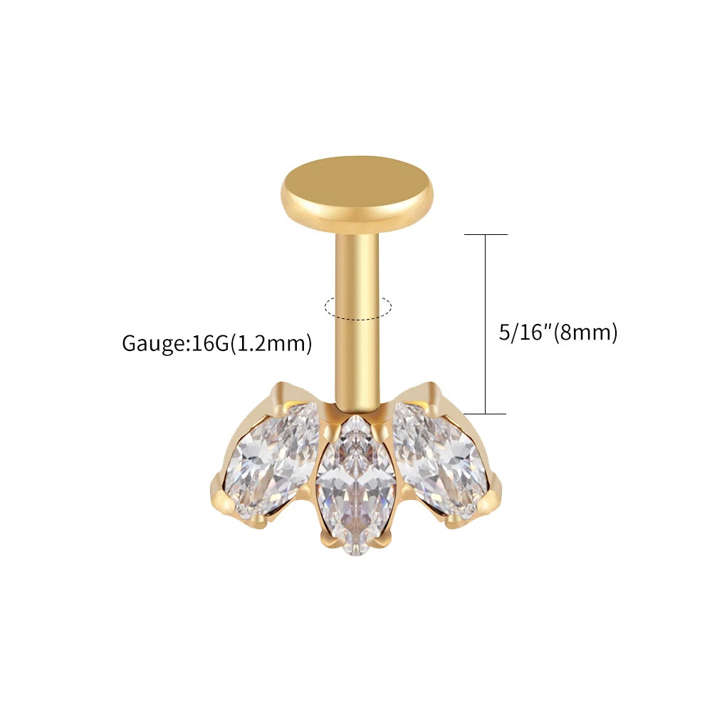 Vertical Helix Titanium Jewelry – 3 CZ Marquise Cluster