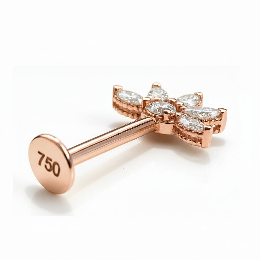 18K Rose Gold Lab Diamond Vertical Helix (Bugadi) Stud – Internally Threaded (Sold Per Piece)