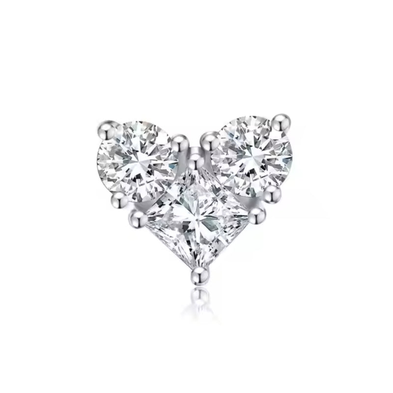 Titanium 16G (1.2MM) Internally Threaded Crystal Heart Piercing Stud