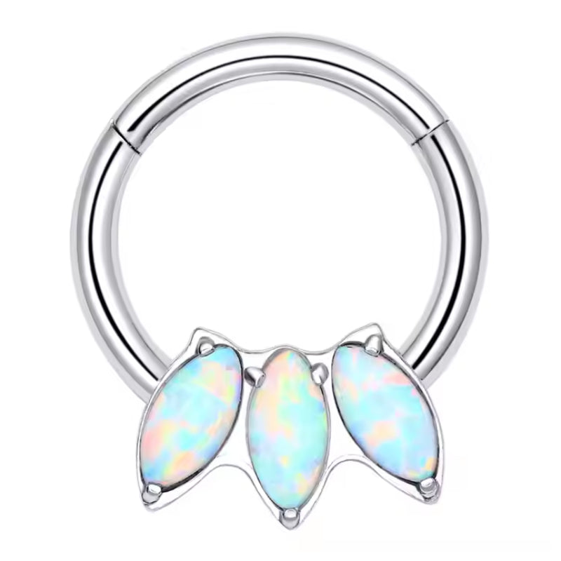 Titanium 3 Opal Stone Daith &amp; Septum Piercing Hoop 16G 8MM