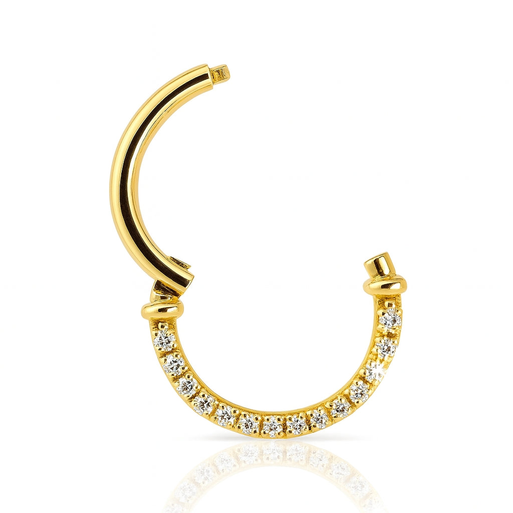 18K Yellow Gold Diamond Hinged Clicker – For Daith &amp; Septum Piercings